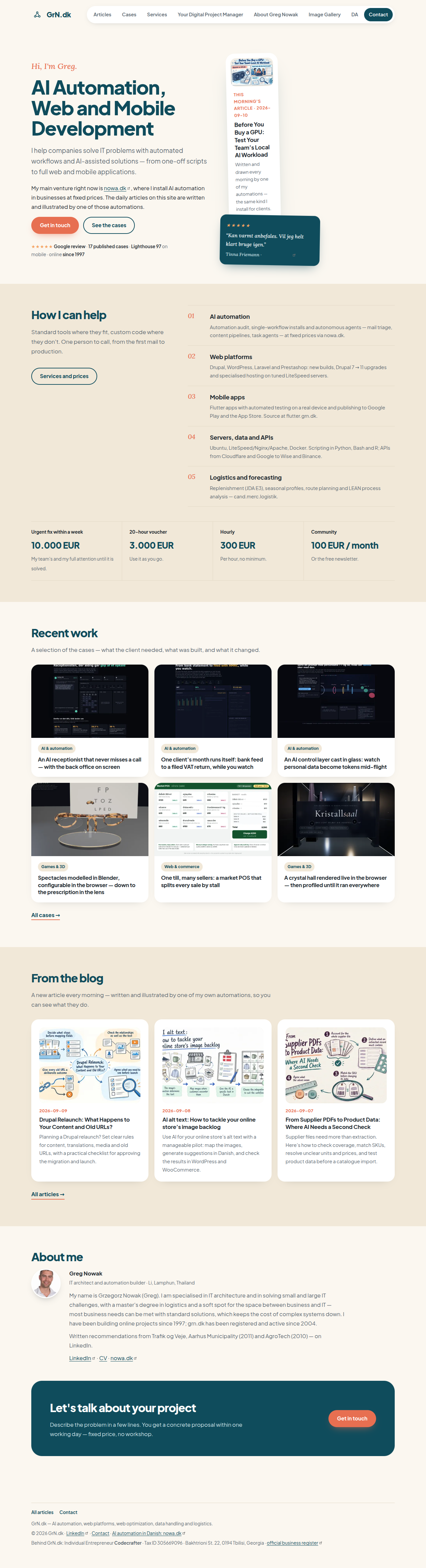 The live grn.dk front page in the shipped design